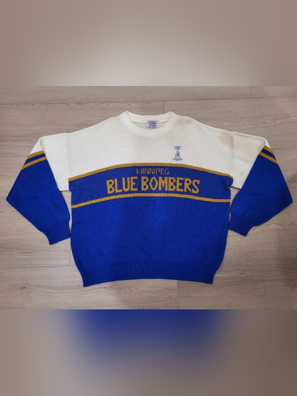 ULTRARE* Vintage 2002era Winnipeg Blue Bombers Crewneck Knit Sweater 90 Grey Cup